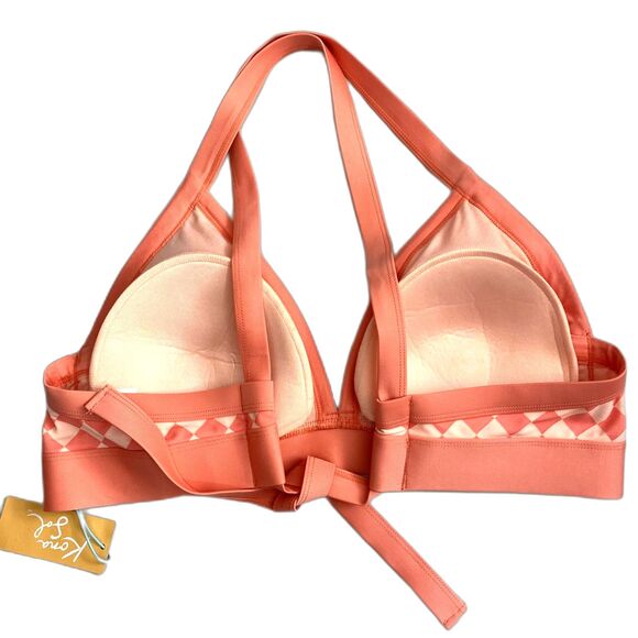 NWT Kona Sol Triangle Bikini Top Coral Pink Checkered Print Plus Size 1X - Picture 4 of 7